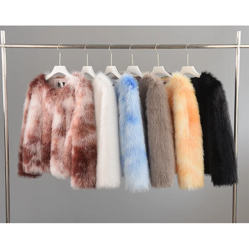 2023 Women\'s Faux Fur Coat Winter Fashion Elegant Female Short Faux Fox Fur Fluffy Jacket High Quality Ladies Plush Cardigan