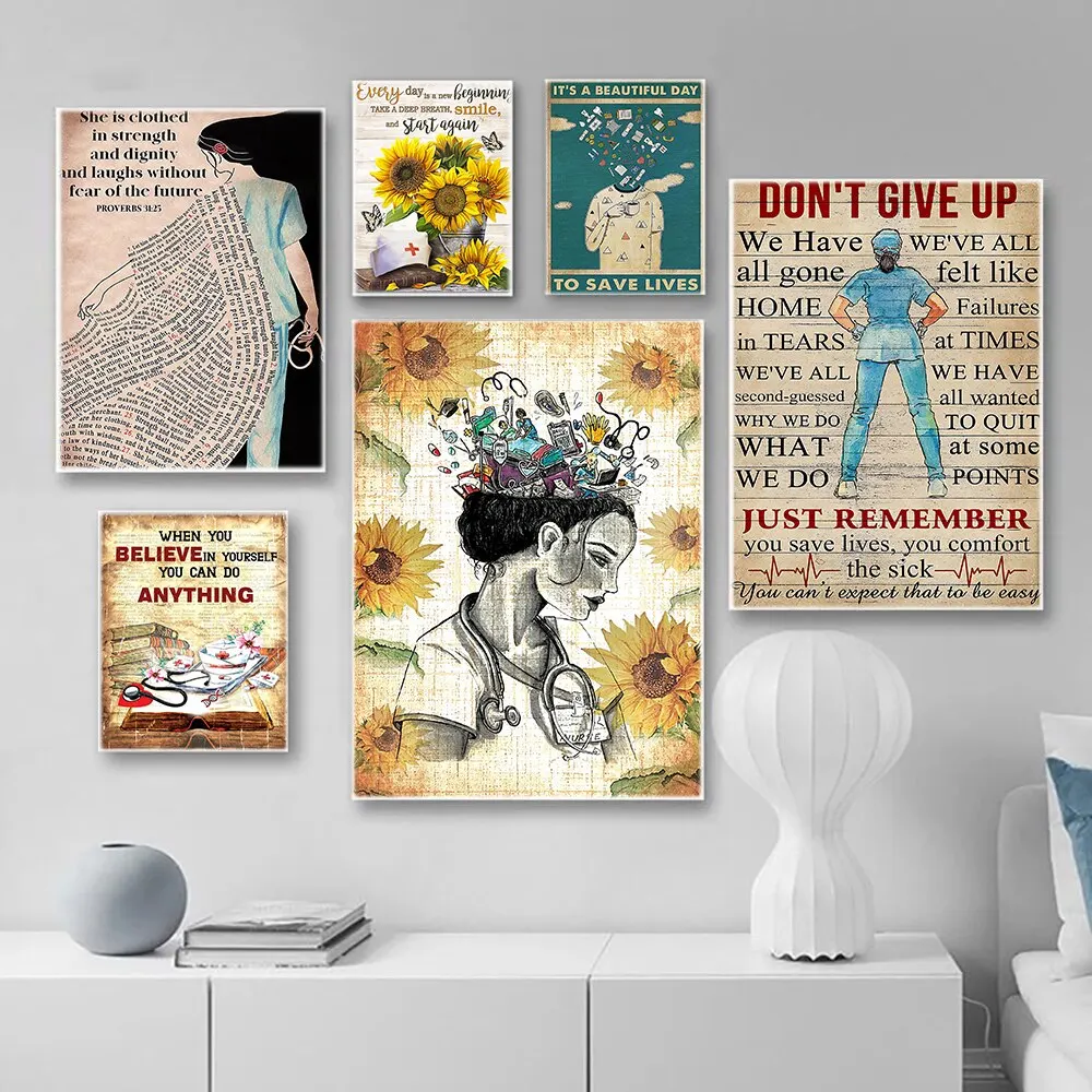 ملهمة ممرضة إقتباس قماش طباعة تحفيزية جدار الفن لديكور ممرضة عيادة #1
