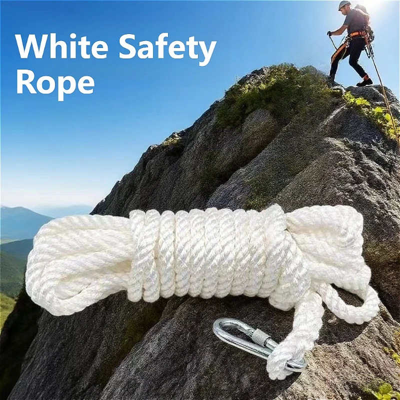 

10m Climbing Rope White Safety Rope Multifunctional Reusable Safety Rope Outdoor Camping Waterproof Wear-resistant Escape Ropes