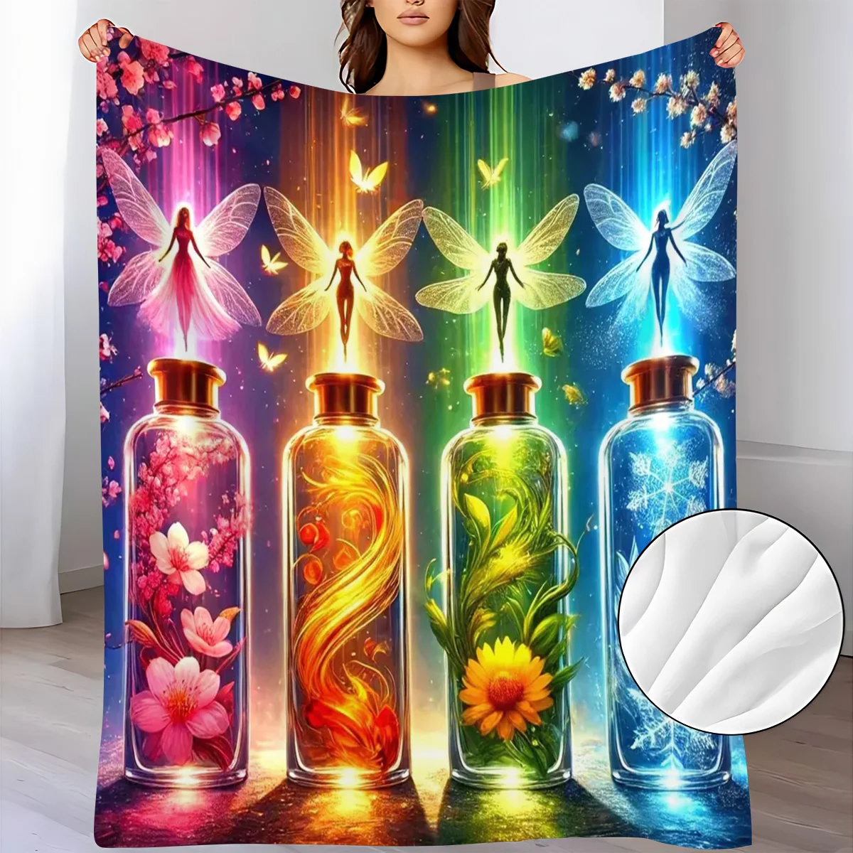 A Blanket Featuring a Seasonal Fairy Pattern, Suitable for Air Conditioning, Made of Flannel, Perfect for Napping in Dorms Or Of
