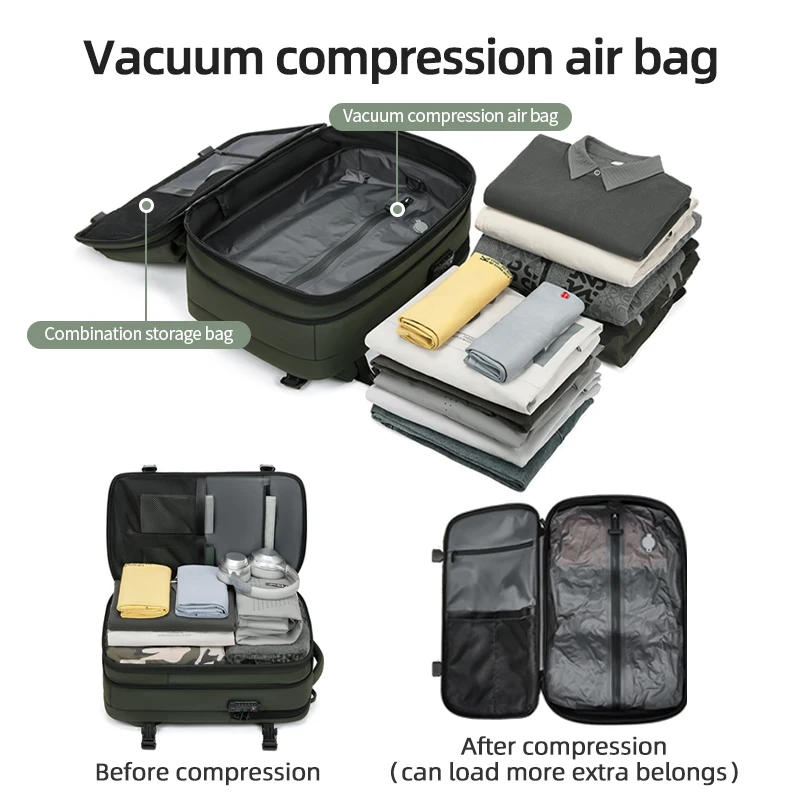 Vacuum Compression Travel Backpack for Men 17in Waterproof Multifinonal Notebook Backpacks Anti Theft Back Bags High Quality New