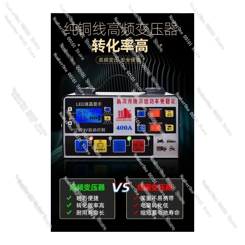 Universal 12V 24V Smart Battery Charger, Fully Automatic Repair Mode for Lead Acid Batteries with Pulse Maintenance