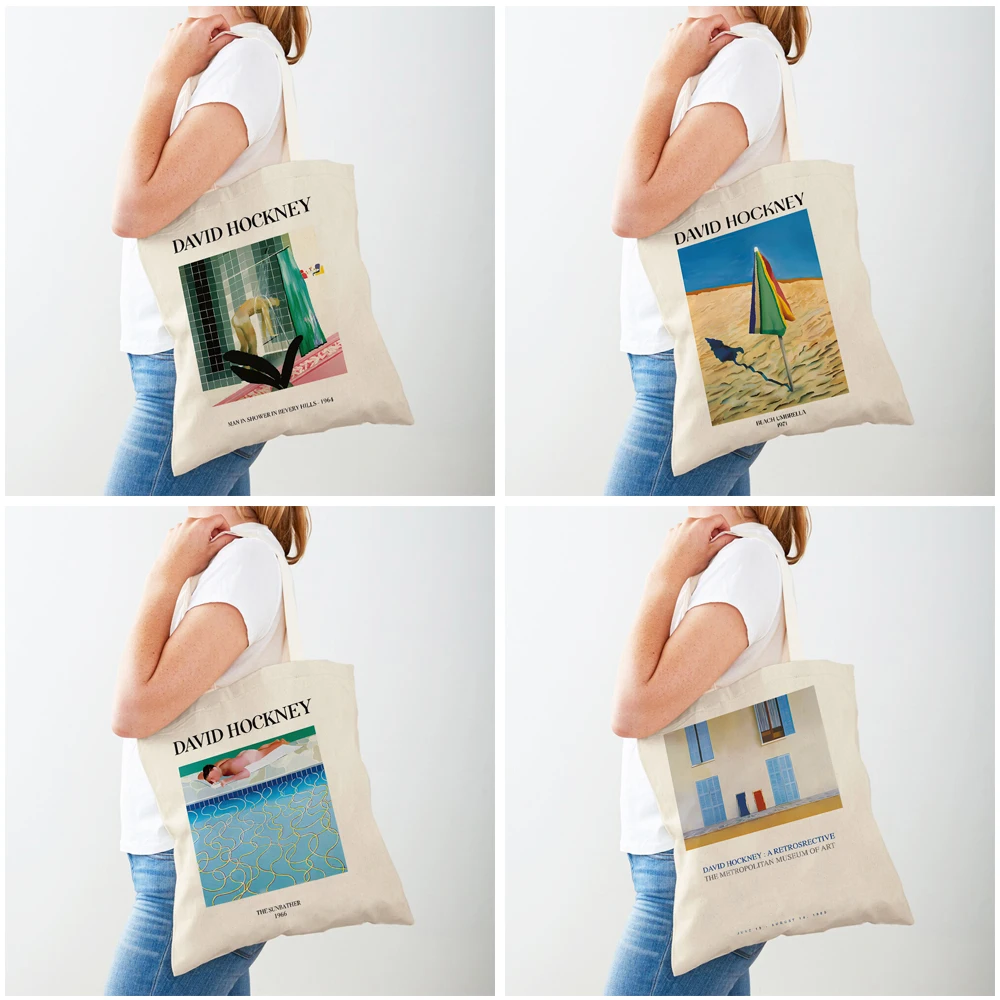 David Hockney Sunbather Pool Deckchairs Handbag Foldable Women Shopper Bag Harajuku Style Canvas Tote Lady Cloth Shopping Bags