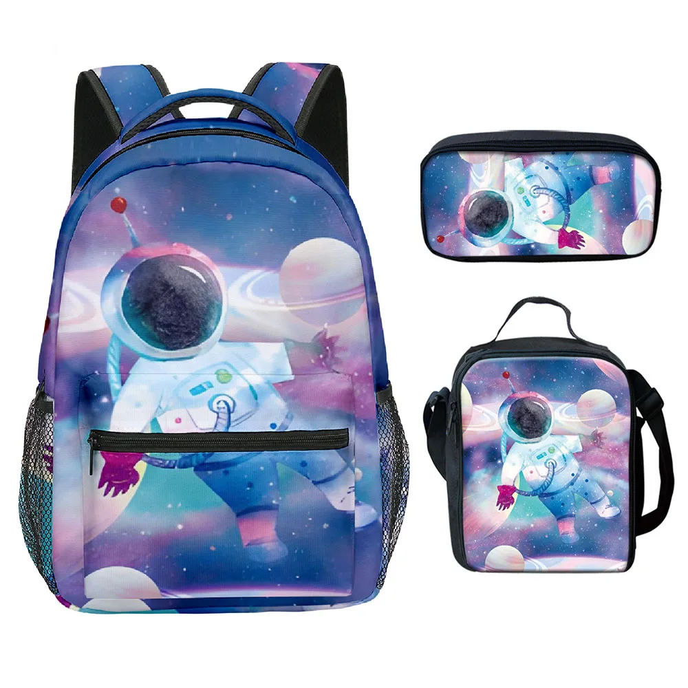 Trendy Youthful Funny Space astronaut 3D Print 3pcs/Set School Bags Laptop Daypack Backpack Crossbody Lunch bag Pencil Case