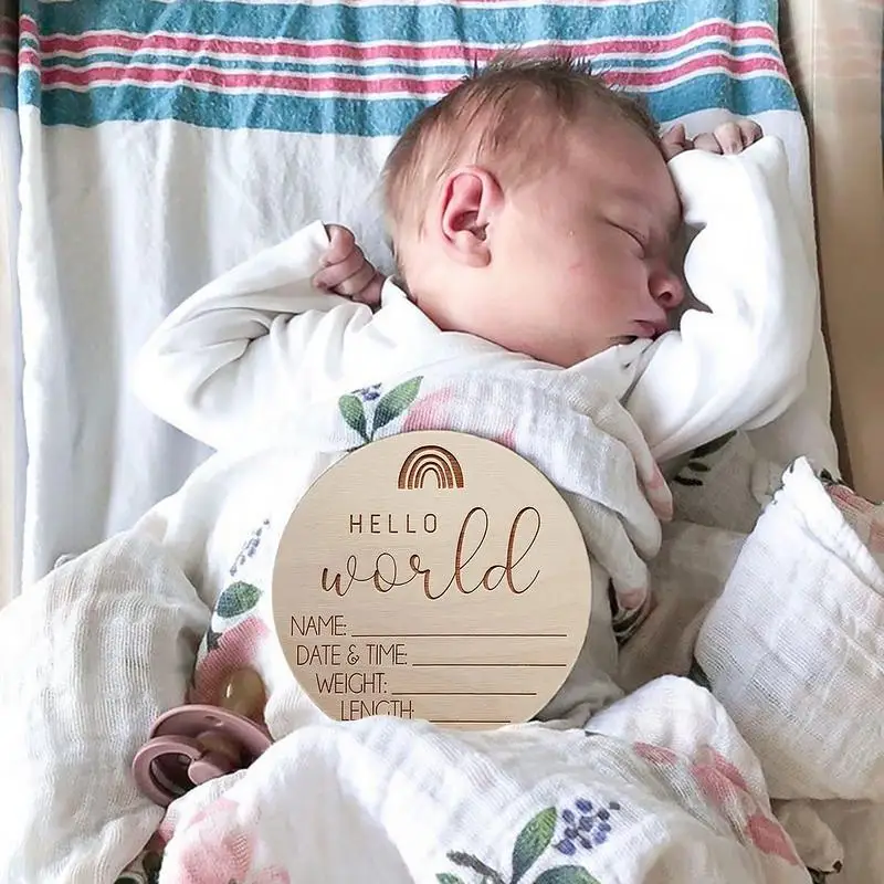 5PCS Hello Baby Sign Baby Hospital Sign Newborn Photo Prop Baby Shower Gift Mom Gift Baby Announcement Wood Plaques Name Sign