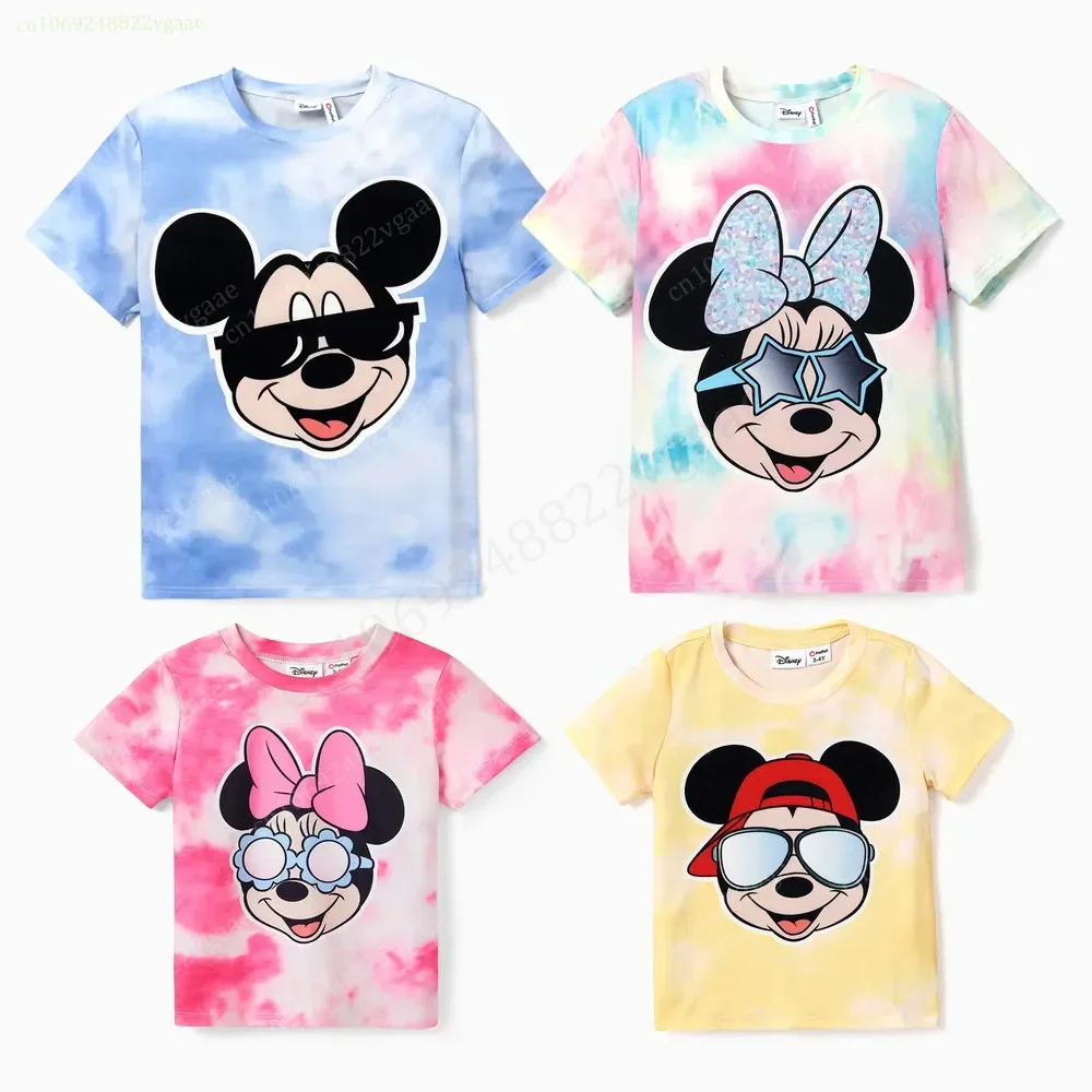 Mickey Mouse Minni Colorful T Shirt For Kids Boy Girls Women Men Top Minnie Tee Family Clothes Costume Streetwear Tie Dye Couple