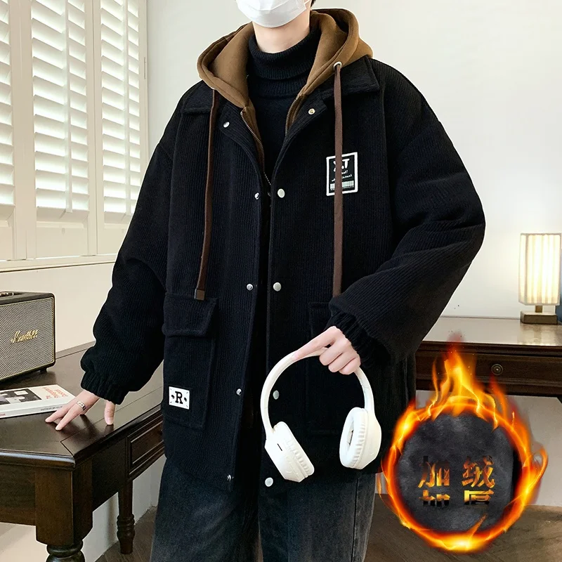 

Мужской утепленный кардиган с капюшоном на осень-зиму, повседневная куртка из полиэстера и нейлона, теплая, молодежная, модная