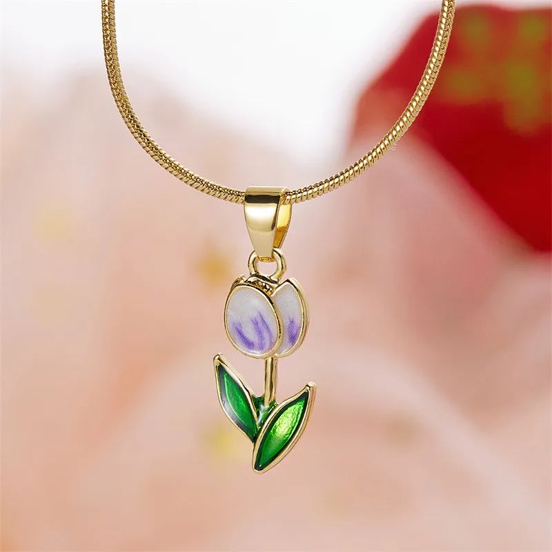 Vintage elegante Emaille-Halskette mit Tulpenblüten-Anhänger für Damen, modische Accessoires für junge Persönlichkeiten, Schlüsselbeinkette, Choker. – Detail 26