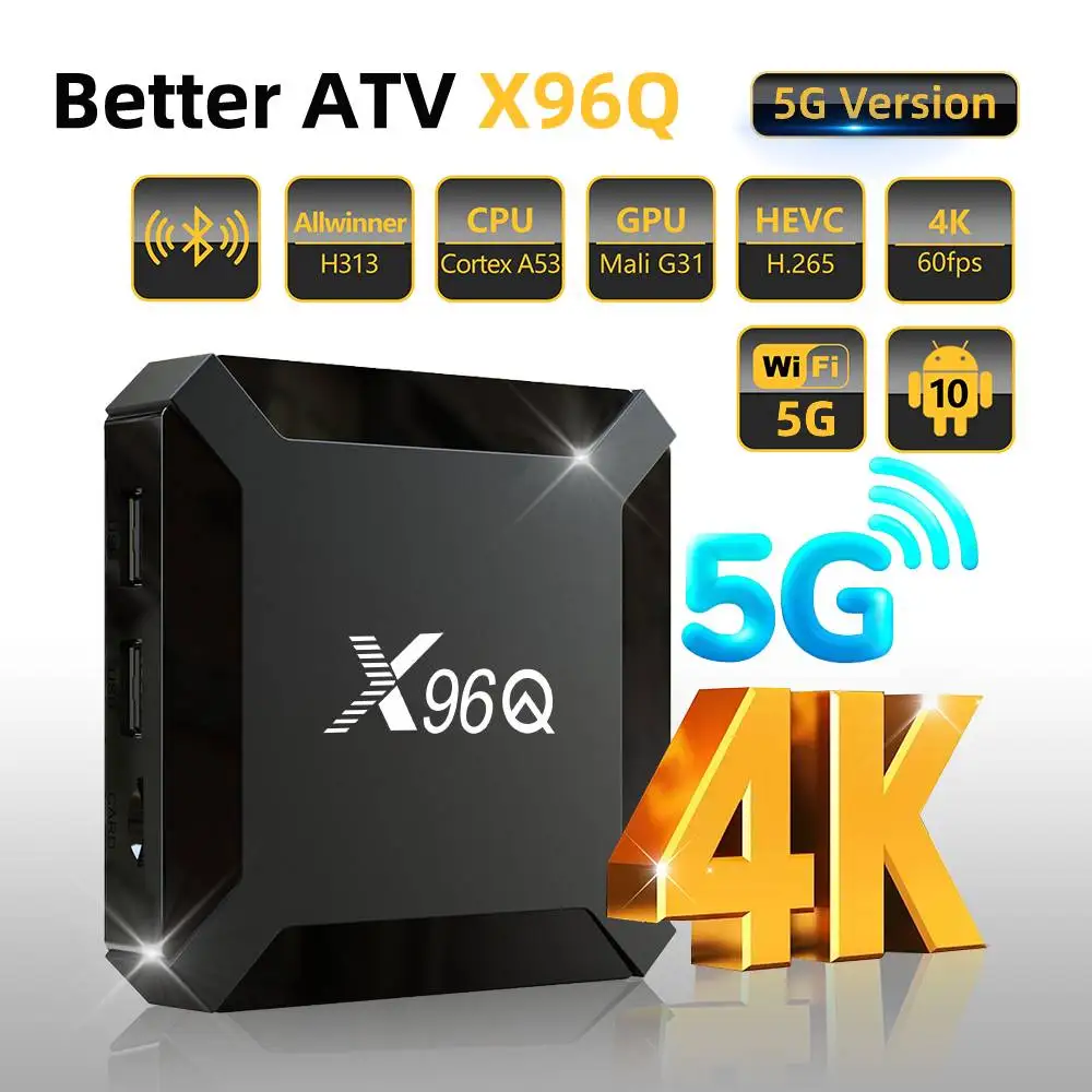 스마트 TV 박스 지지대 블루투스 다국어 스트리밍 미디어 플레이어, 5G 와이파이 ATV X96Q TV 박스, 안드로이드 4K Allwinner H313, 신제품