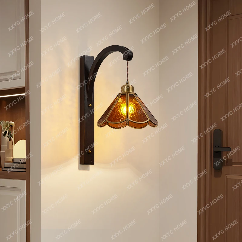 

Vintage nostalgic bedside lamp brass decorative ambient background wall lamp