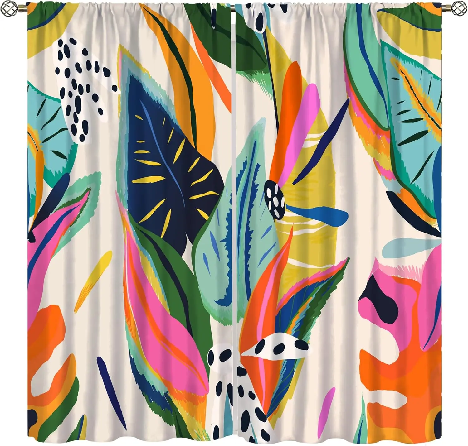 Colorful Flower Window Curtains,Abstract Bright Flower Blossom Botanical Print Rod Pocket Curtain Light Filtering Drapes for