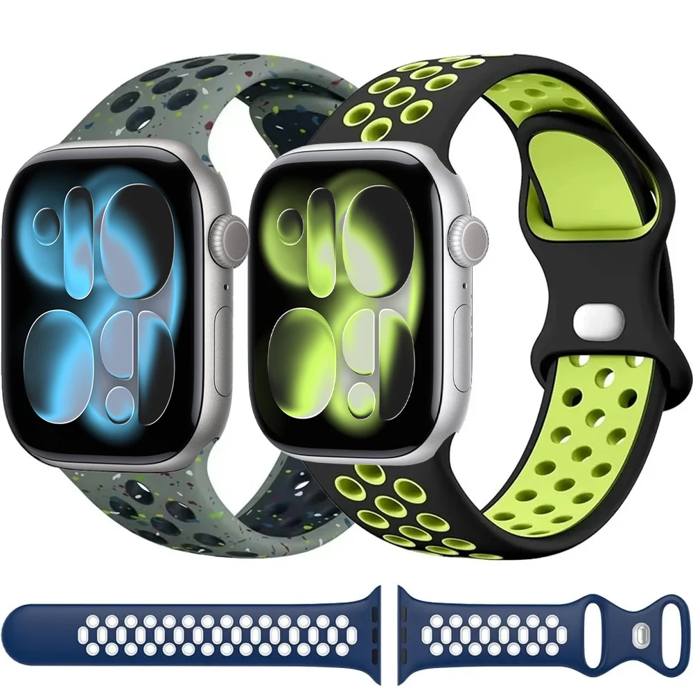 

Breathable Silicone Strap for Apple Watch 10 46/42mm 9 8 7 45/41mm Ultra 3 2 49mm Sport Watchband iwatch Series 6 5 4 SE 44 40mm