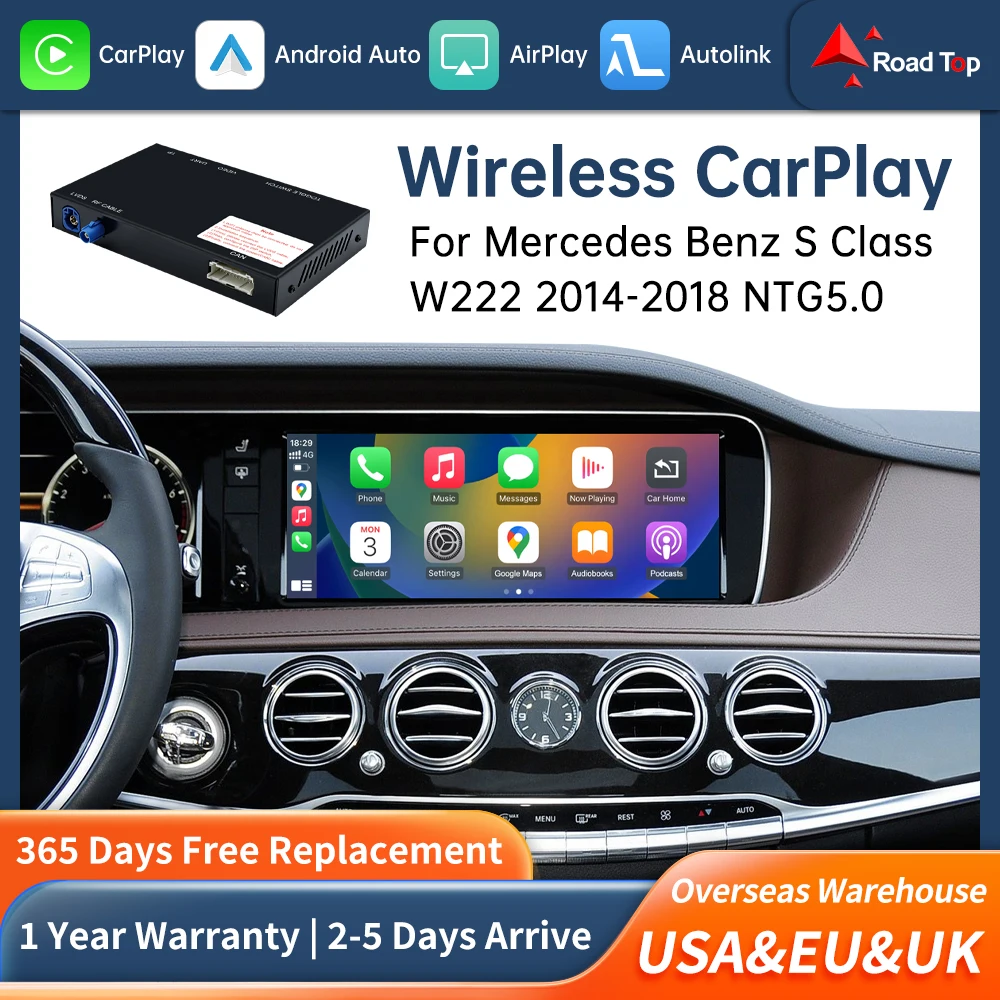 Image of Road Top Kabelloses CarPlay-Interface für Mercedes Benz S-Klasse W222 2014-2018 mit Android Auto Interface, Mirror Link, AirPlay und Car Play
