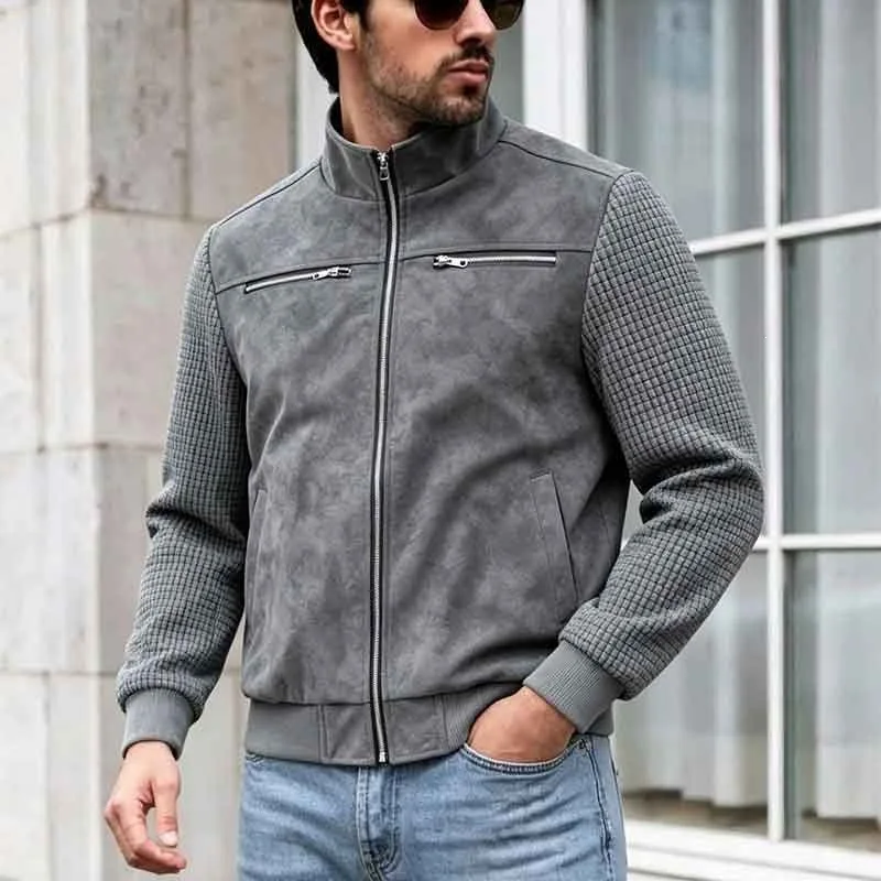 2026 Autumn Stand-up Collar Short Jacket Men's Casual Top Trendy Splicing Jacket