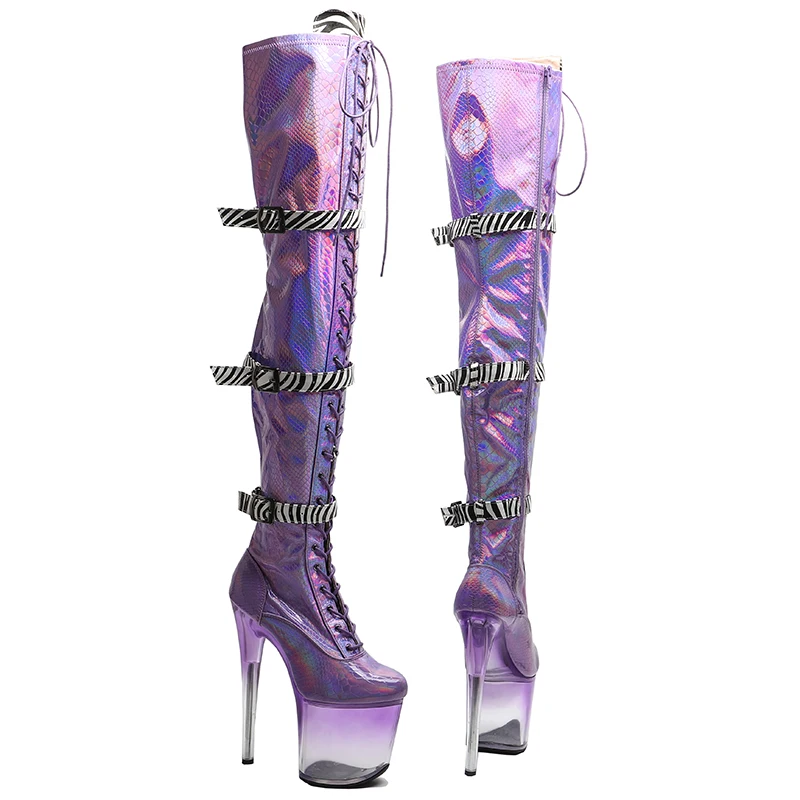 Leecabe  20CM/8inches Snake Upper with  zebra-stripe young trend fashion High Heel   platform stripper heel Pole Dance boot