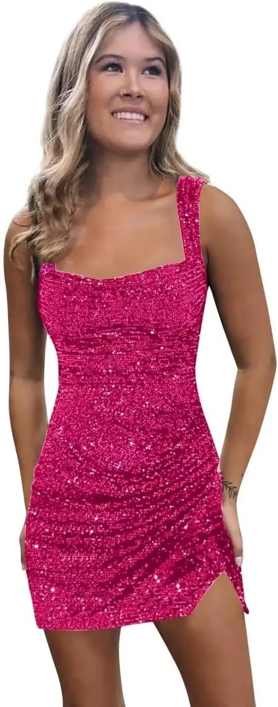 Glitzerndes Pailletten-Cocktailkleid für Teenager, Heimkehr, 2025, kurzes Mini-Partykleid über dem Knie, für Mädchen
