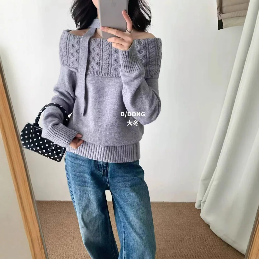 

Temperament: One-shoulder Long-sleeved Sweater, Korean Off-the-shoulder Knitwear, New Lazy Top for Autumn and Winter