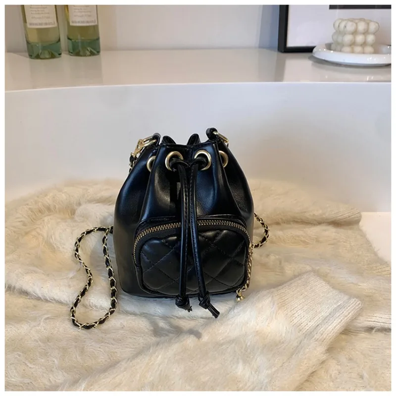PU Shoulder Bag Drawstring Opening Design Bucket Bag Solid Color Bag Body Daily Commuting Fashion Versatile Messenger Bag