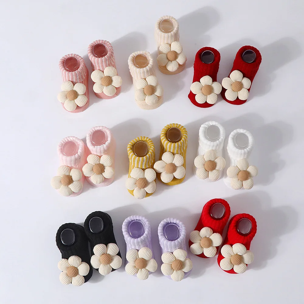 New 3D Flower Baby Socks Spring Newborn Soft Prewalker Knitted Sock For Girls Boys Infant Cute Doll Knitting Floor Socks