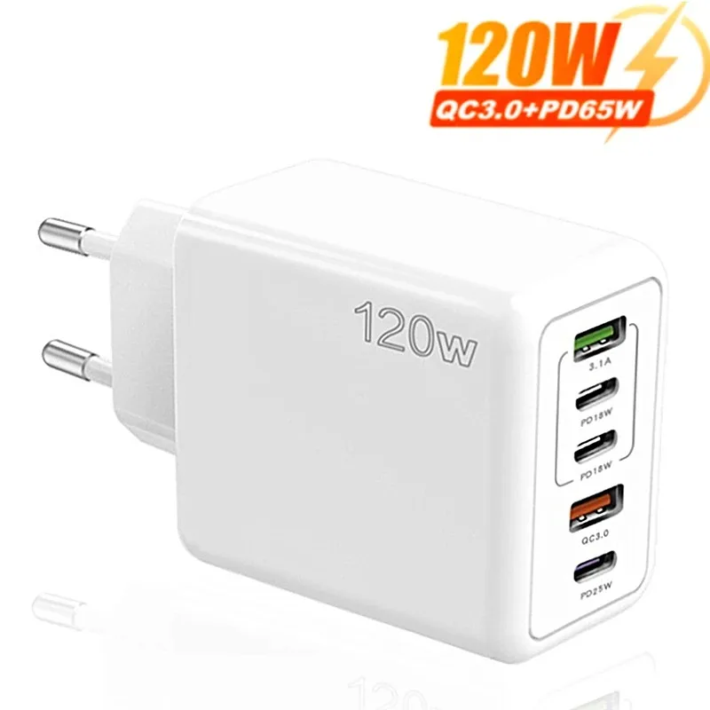 120W 5 Ports Fast Charger Type C USB PD Quick Charger Fast Charging For IPhone16 Samsung Xiaomi EU US UK Plug Wall Power Adapter
