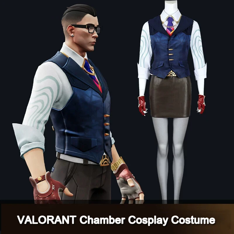 

Game VALORANT Chamber Cosplay Costume Female Uniform Suit Tie Gloves Earrings Glasses Halloween Party Carnival Outfits Men Women