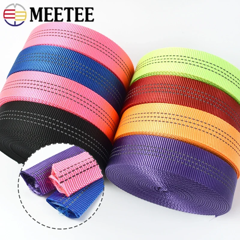 3/5/10M Meetee 25mm Nylon Tubular Webbing Tapes Reflective Band Ribbon for Sewing Bag Strap Belt Dog Leash Accessories