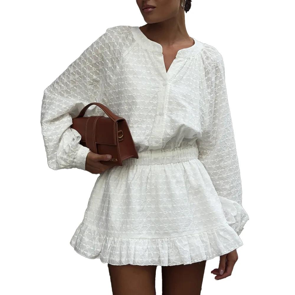 Short Embroidered Cotton A-Line Dress: Love Pattern