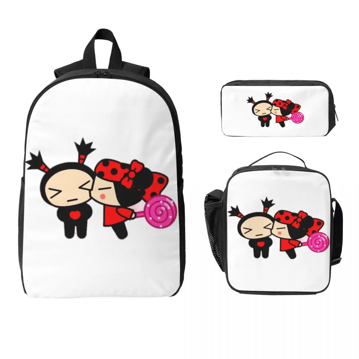 

Pucca And Garu Love Backpack Student Boys Girls BookBag School Bag Laptop Shoulder Bags 3ps Insulated Lunch Bag Pencil Case