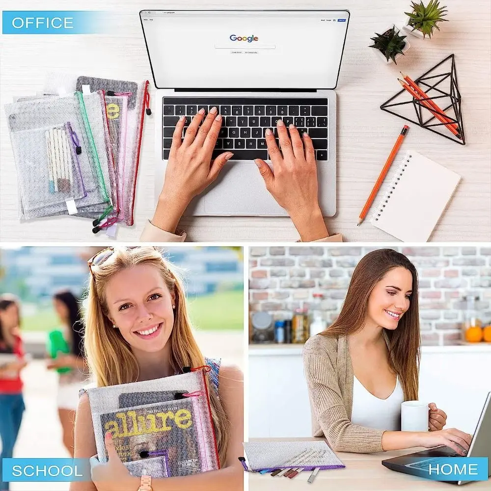 Mesh Zipper Pouch Waterproof Plastic Document Pouch Multipurpose for Travel Storage Office Appliances Home Organize Bags