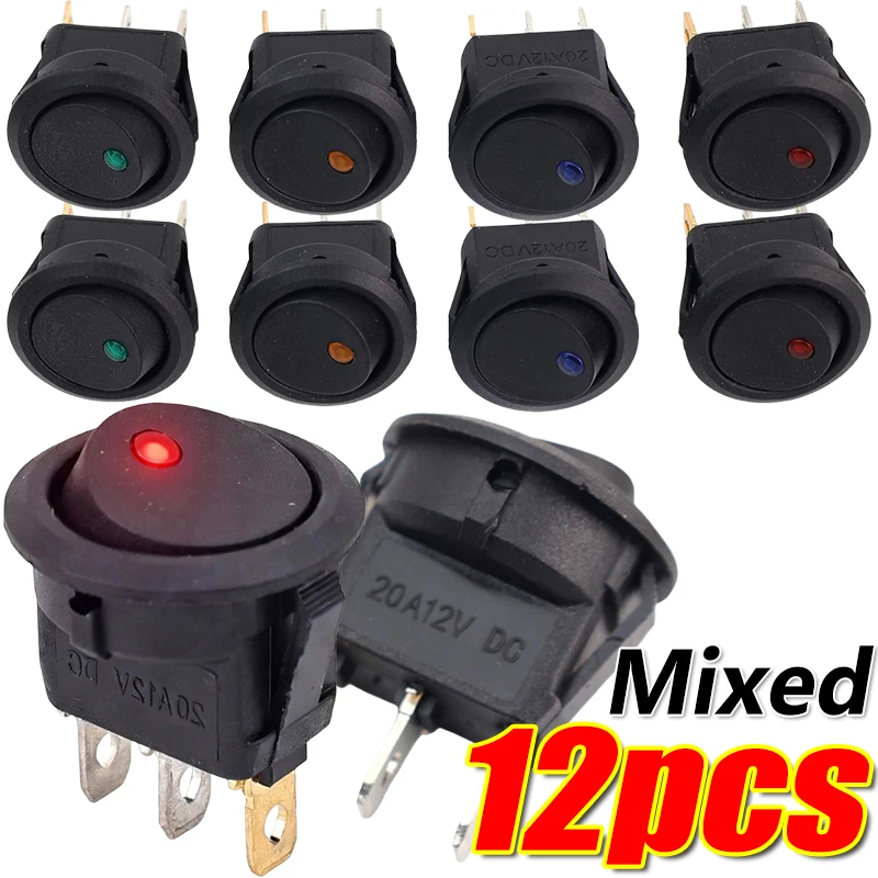 1/3/12pcs 12V LED Boat Switch with Light Car Truck Rocker 3 Pin 2 Position Switch on/Off Control SPST for Marine Auto Parts