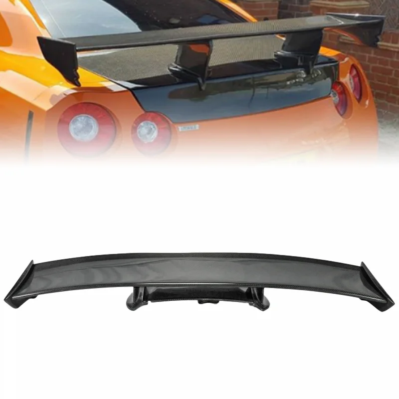 

suitable forGTR R35 Nismo Style Carbon Fiber Rear Spoiler with Lights Single Deck Included