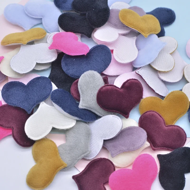 50Pcs 40*30mm Padded Plush Furry Felt Heart Applique for DIY Headwear Hair Clips Bow Accessory Handmade Clothes Hat Shoes Decor