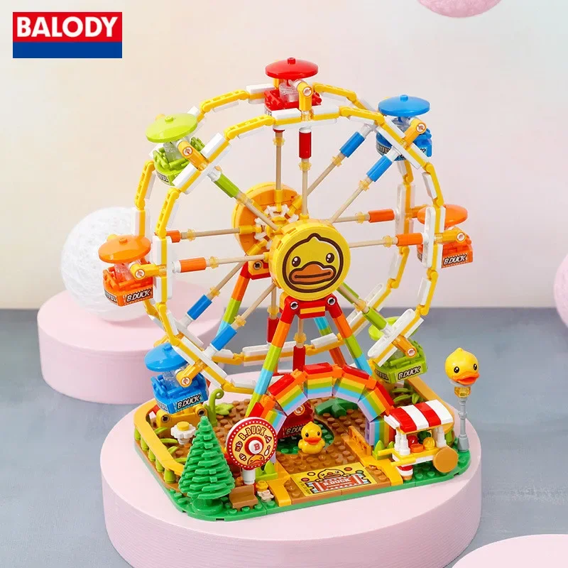 BALODY building blocks B.Duck toy carousel model Ferris wheel ornaments Kawaii construction set girls birthday gift social game