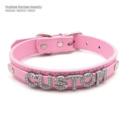 Sexy Cute Pink Leather Custom Name Letters Choker Collar Necklaces Kawaii Personalized Cosplay Customized Chocker Jewelry Gift