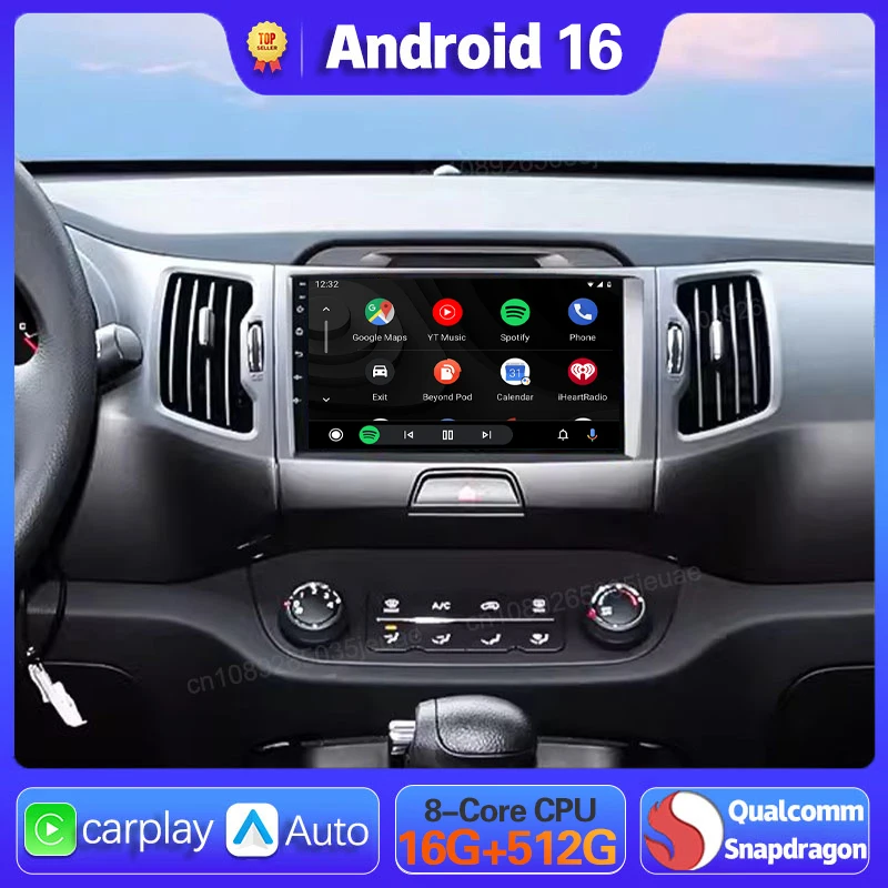 Android 16 Carplay Auto For KIA Sportage 2010 2011 2012 - 2016 Car Radio GPS Navigation 360 Camera 2 Din Head Unit Video Player