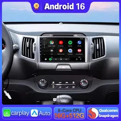 Android 16 Carplay Auto For KIA Sportage 2010 2011 2012 - 2016 Car Radio GPS Navigation 360 Camera 2 Din Head Unit Video Player