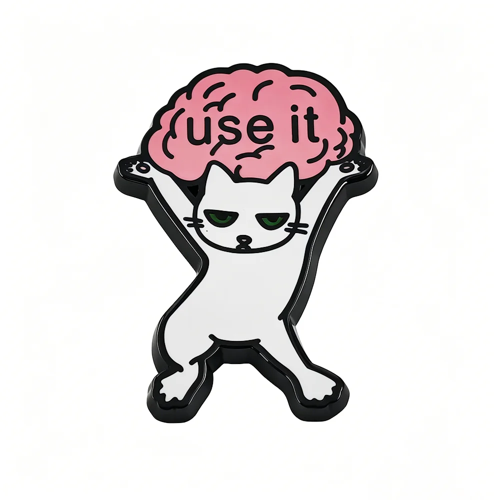 Lustige Katzen-Emaille-Pins mit sarkastischem Meme-Motiv, niedliche weiße Kätzchen-Metallabzeichen, Rucksack-Anstecknadel, Schmuckgeschenk – Detail 1