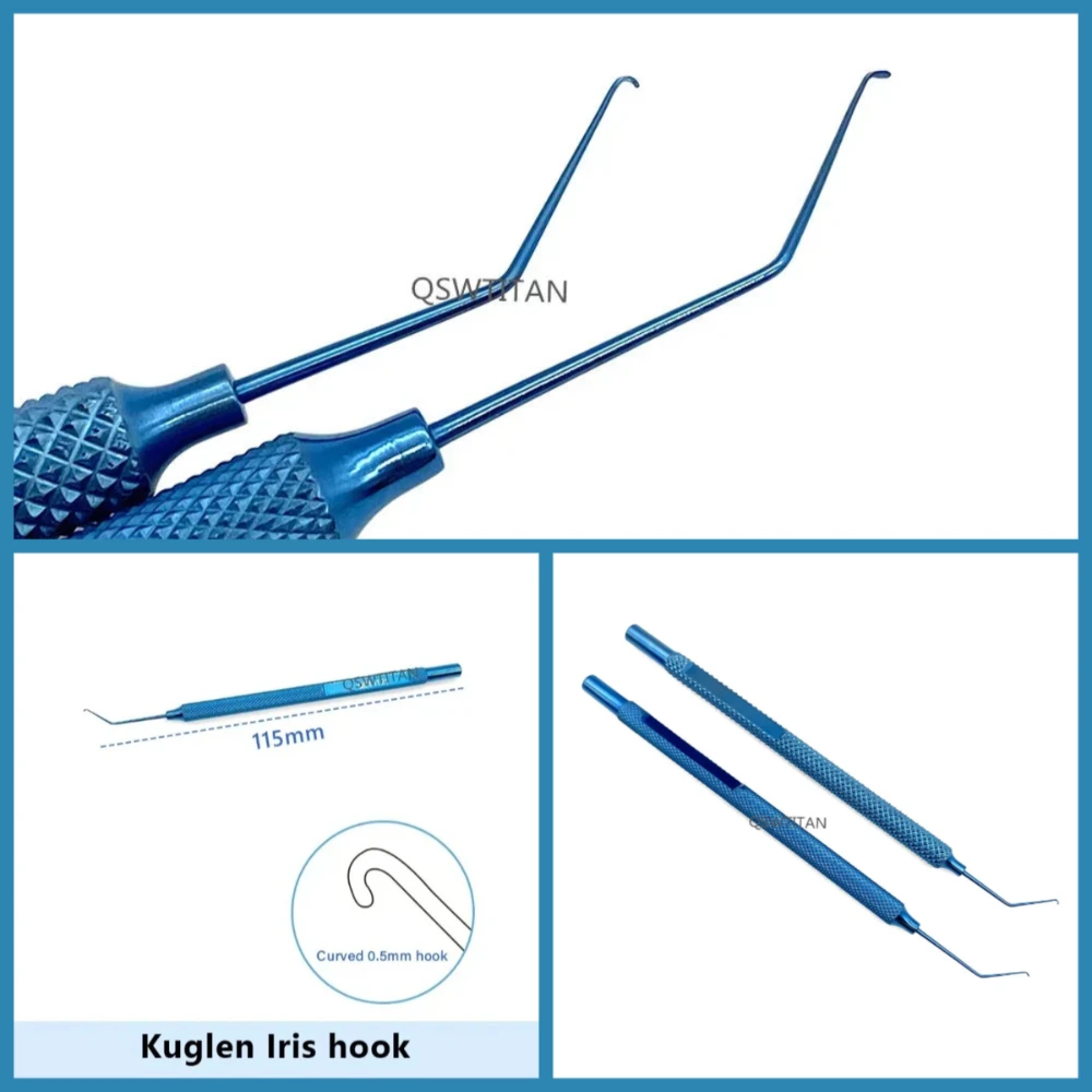 เครื่องมือผ่าตัดตา QSWTITAN แบบตะขอเกี่ยวตา สำหรับผ่าตัดเปลือกตาสองชั้น  แบบคูกเลน  ขนาด 110 มม./115 มม.