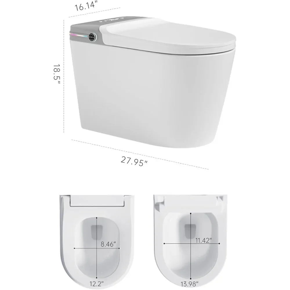 Smart Bidet Toilet with Remote Control，LED Display Aromatherapy System Warm Water & Dry Off Seat Flush Foot Sensor，Smart Toilet