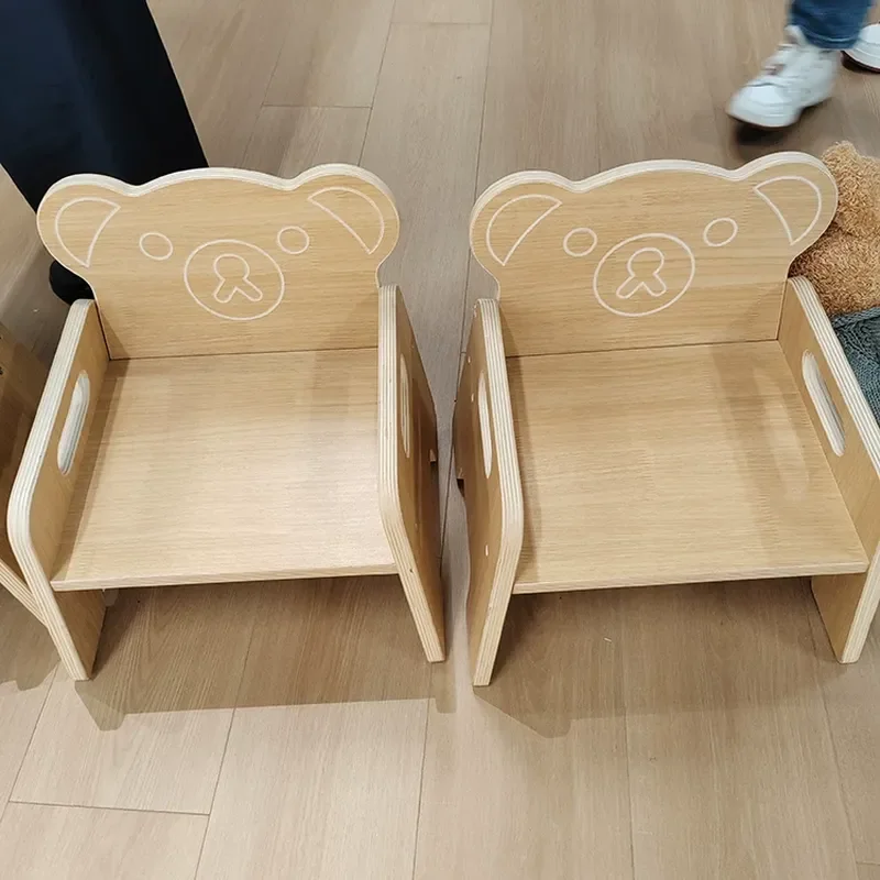 2026 Kindergarten special desks and chairs children's solid wood nursery class stool training early education learning bear