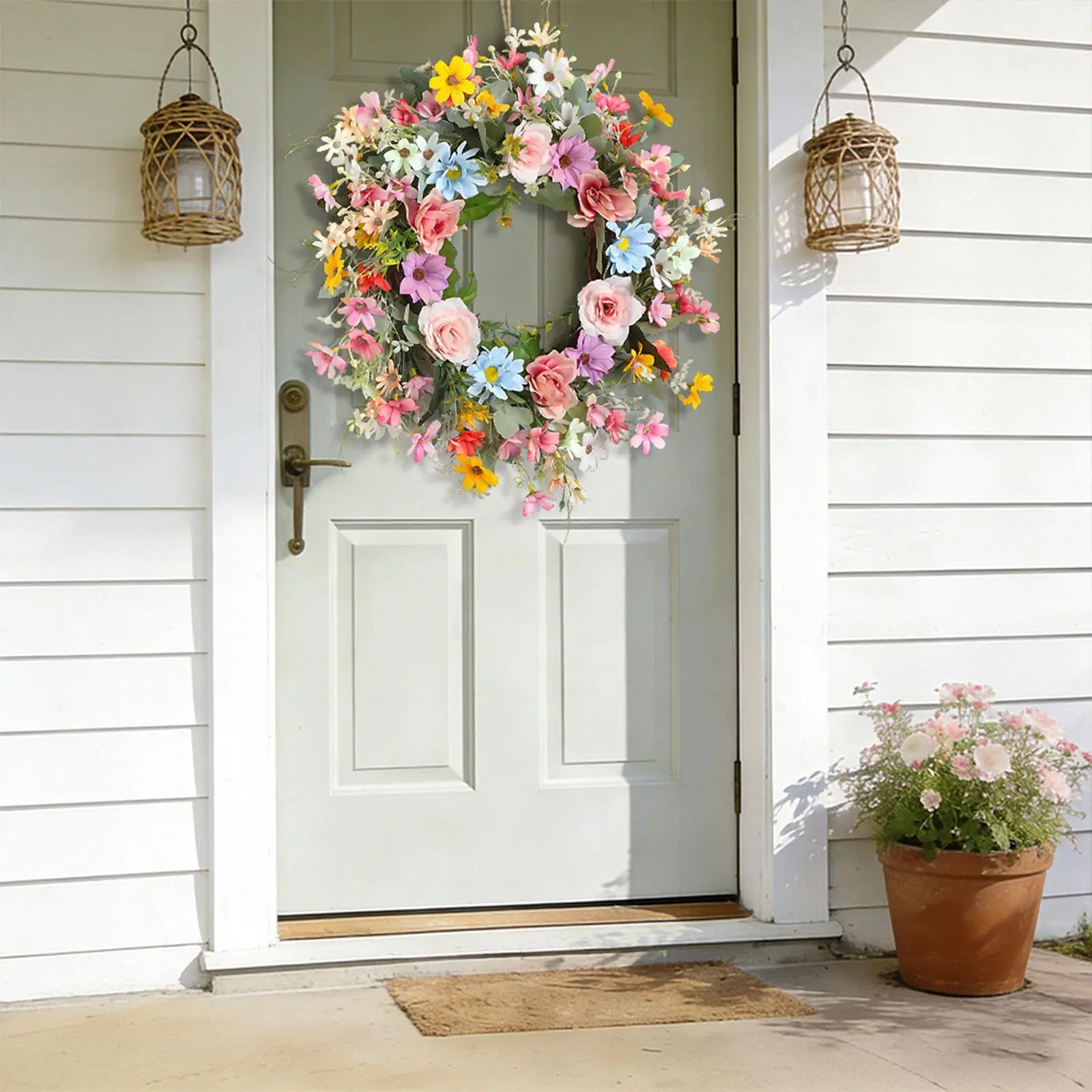 

Красочный венок из искусственных цветов маргариток, подвесное украшение для двери, весенняя гирлянда для свадьбы, украшения дома, веранды
