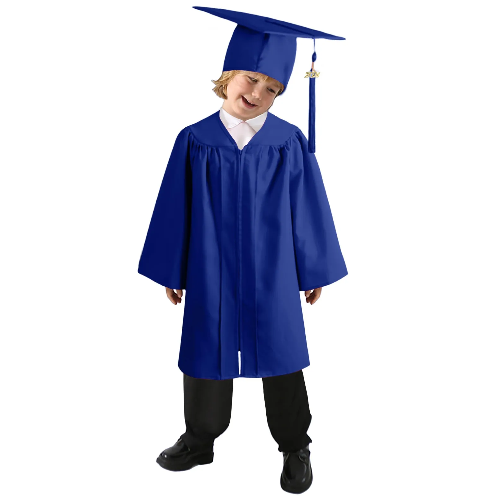 2 pz/set Zipper abito da laurea sciolto bambini scuola 2024 berretto da laurea abito da cerimonia di laurea uniforme Performance Robe