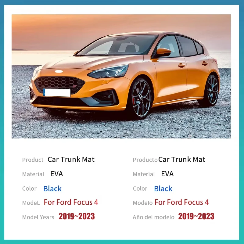 Car Trunk Mat for Ford Focus 4 MK4 Accessories 2019~2023 2020 2022 Luggage Liner Tray Waterproof Floor Pad Easy Clean Anti~slip
