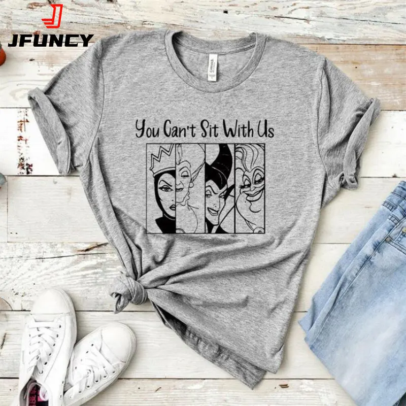 

JFUNCY Evil Queen Print Summer T-shirt Women Tshirt You Can't Sit with Us Letter Cotton T Shirts Woman Short Sleeve Tees Tops