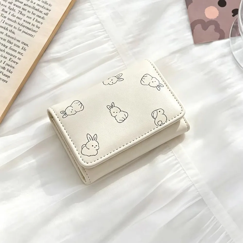 Trifold Design Short Trifold Wallet Bunny Print Korean Style Mini Purse Multiple Pockets Coin Pocket Coin Pocket Wallet