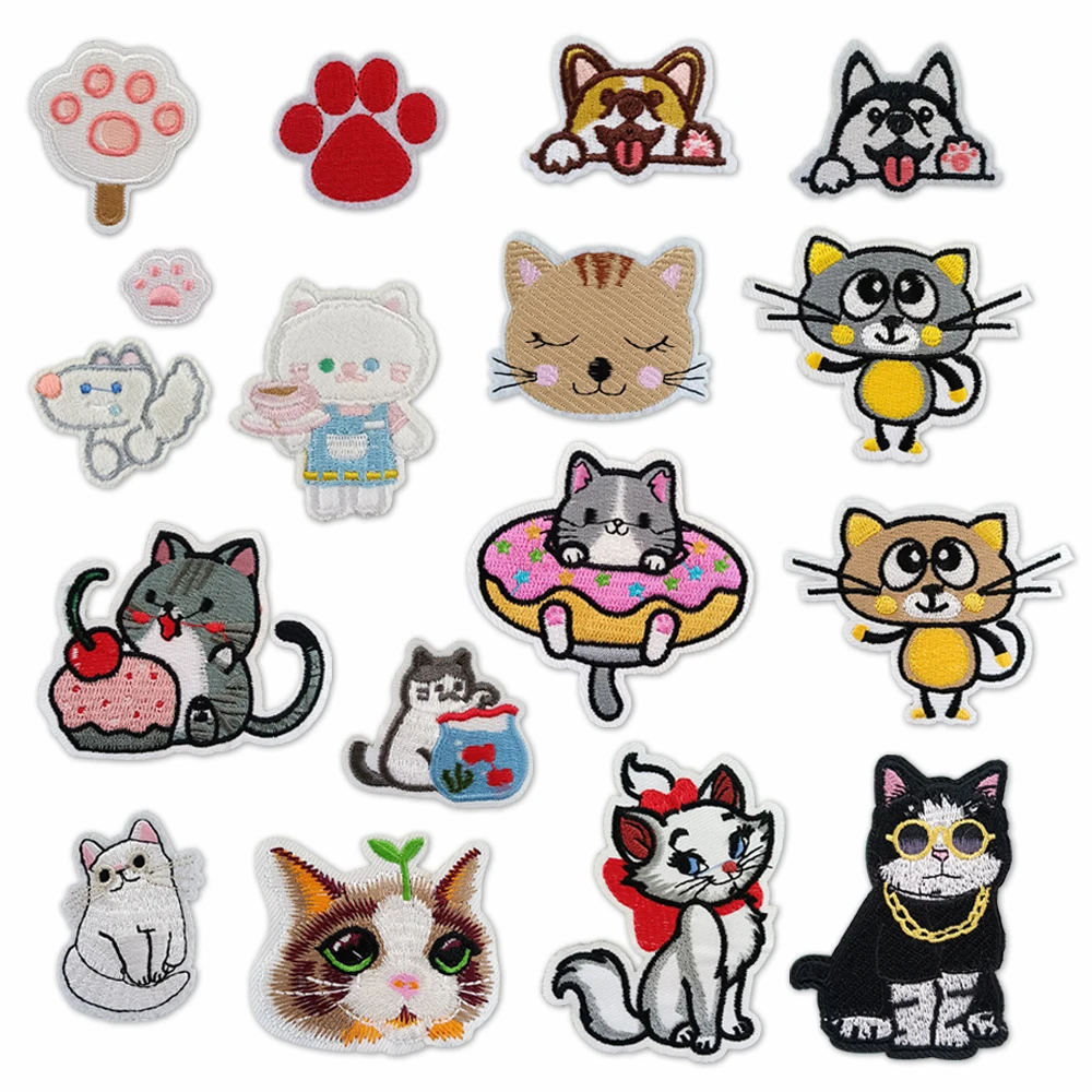 Animal cartoon cat dog pattern embroidery hot melt adhesive ironing patch patch sewable decorative clothing accessories patch