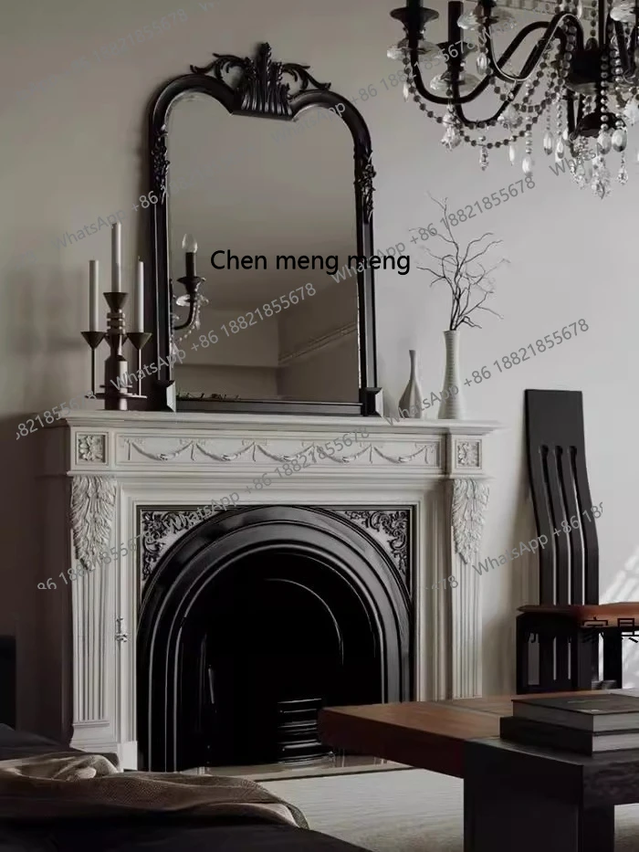 

Wood Fireplace Decorative Cabinet Light Luxury Curved Color Block Personality Entryway Retro High-end Fireplace Background Wall