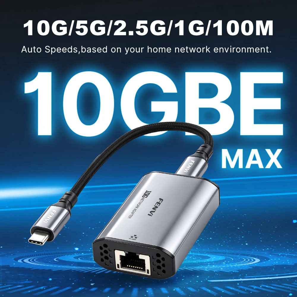 10GbE USB C RTL8159 Ethernet Adapter Type-C USB 3.2 to RJ45 10G High-Speed Network Card For MacBook PC Win 10/11 view 4