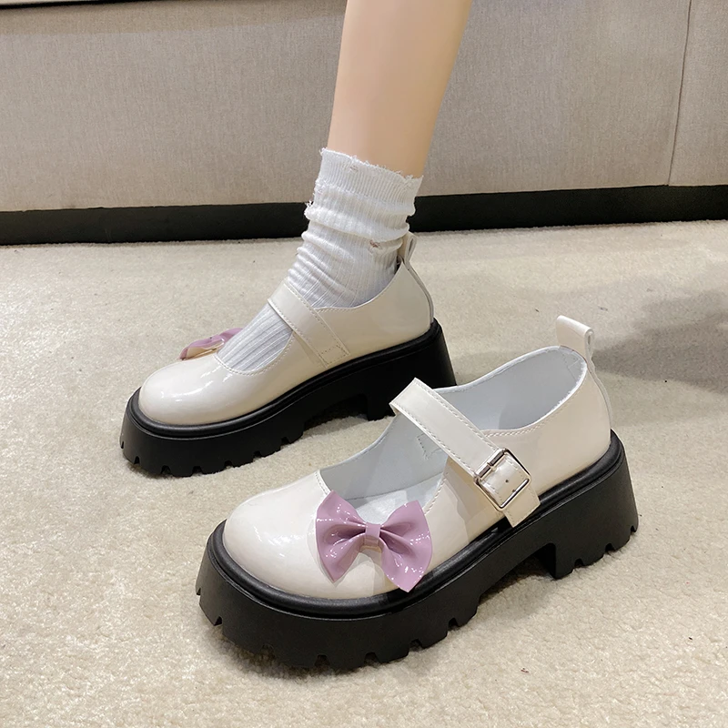 Spring and Autumn Casual Fashion Round Toe Square Heel Solid Color Sexy Elegant Buckle Bow Comfortable Women\'s Shoes