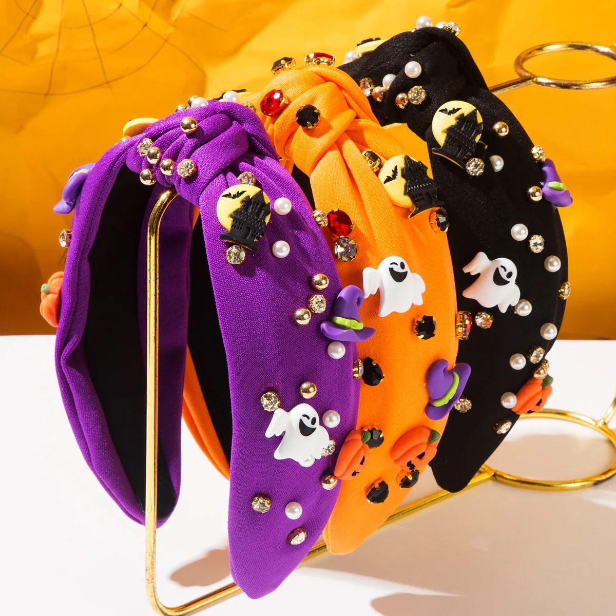 

2025 New Halloween Pumpkin Bat Skeleton Ghost Witch Hat Elements Funny Girls Headbands for Halloween Dress up Gifts for Women